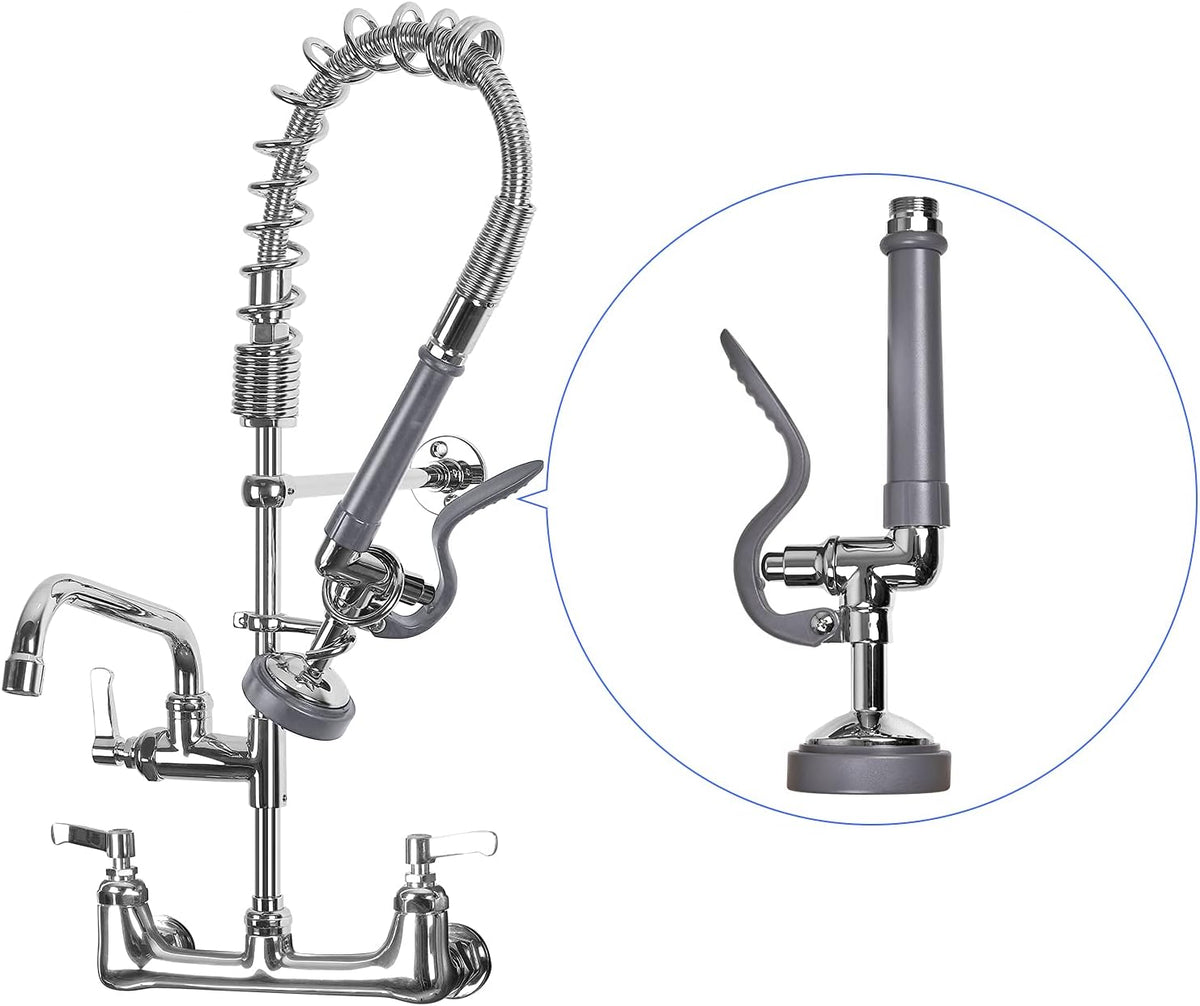 Commercial Sink Sprayer Pre Rinse Sprayer Replacement for Commercial Kitchen Faucet - 1.42 GPM High Pressure Dish Spray Pre Rinse Spray Valve with Handle Chrome Polished (Grey)