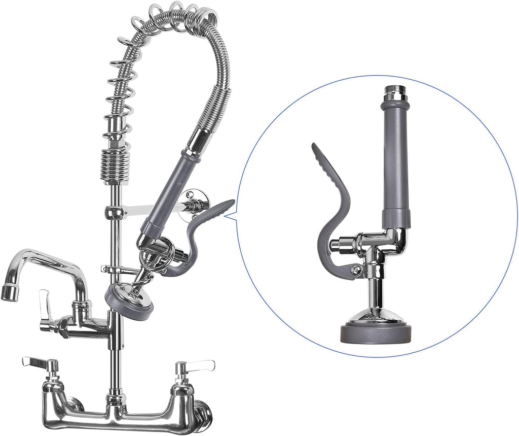 Commercial Sink Sprayer Pre Rinse Sprayer Replacement for Commercial Kitchen Faucet - 1.42 GPM High Pressure Dish Spray Pre Rinse Spray Valve with Handle Chrome Polished (Grey)