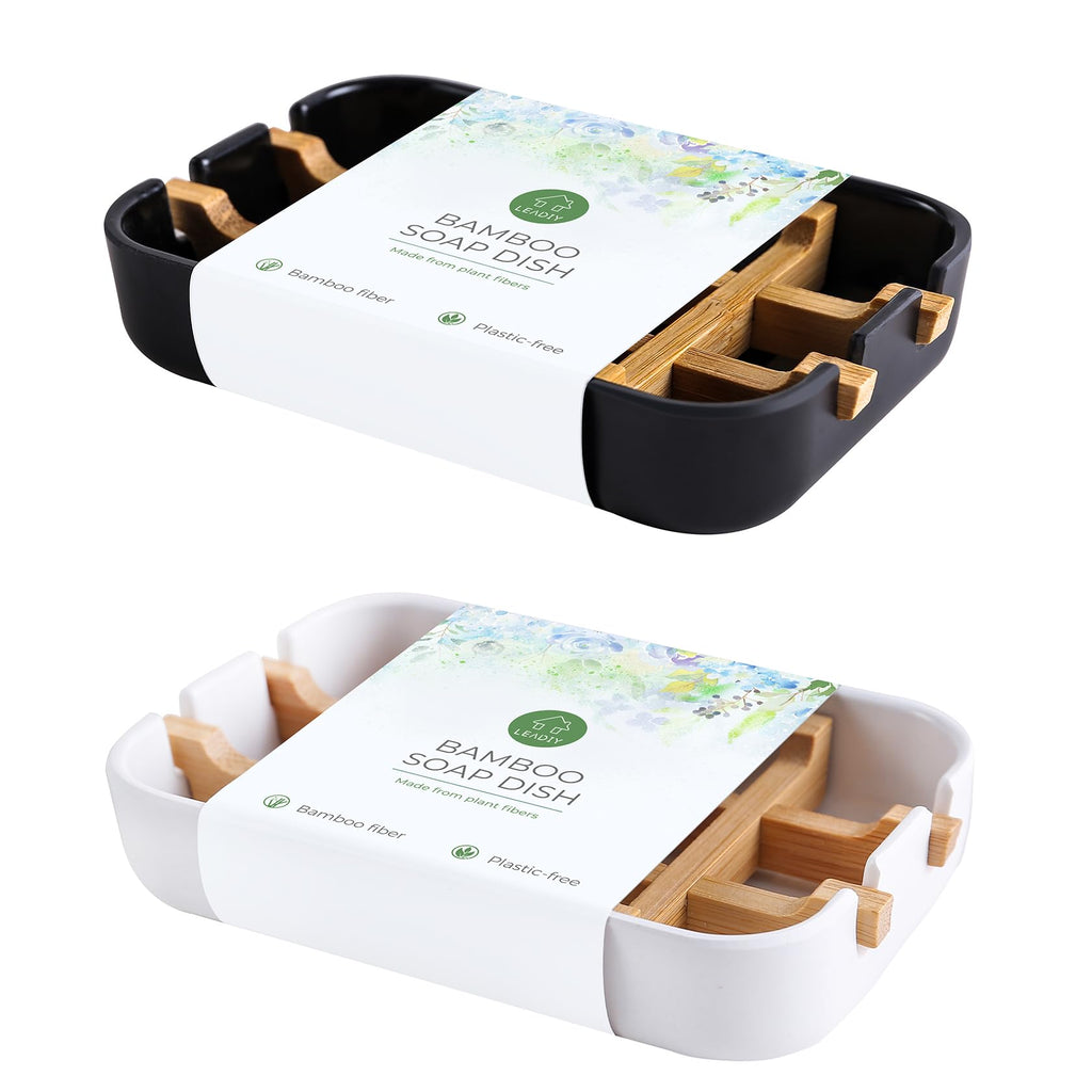 Soap Dishes for Bar Soap,2 Pack Environmentally-Friendly Bathroom Soap Dishes (Removable),2Pcs/Set Bamboo Soap Dishes Holder,Bathroom Sink Soap Dish,White