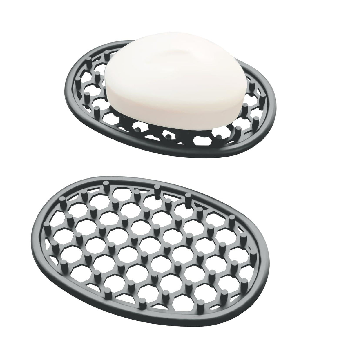 2 Pack Soap Dish for Shower, Non-Slip Silicone Bar Soap Holder with Efficient Drainage Holes for Bathroom Sink, Self Draining Soaps Saver Pad for Shower Niche, Shelf (White- 2Pcs)