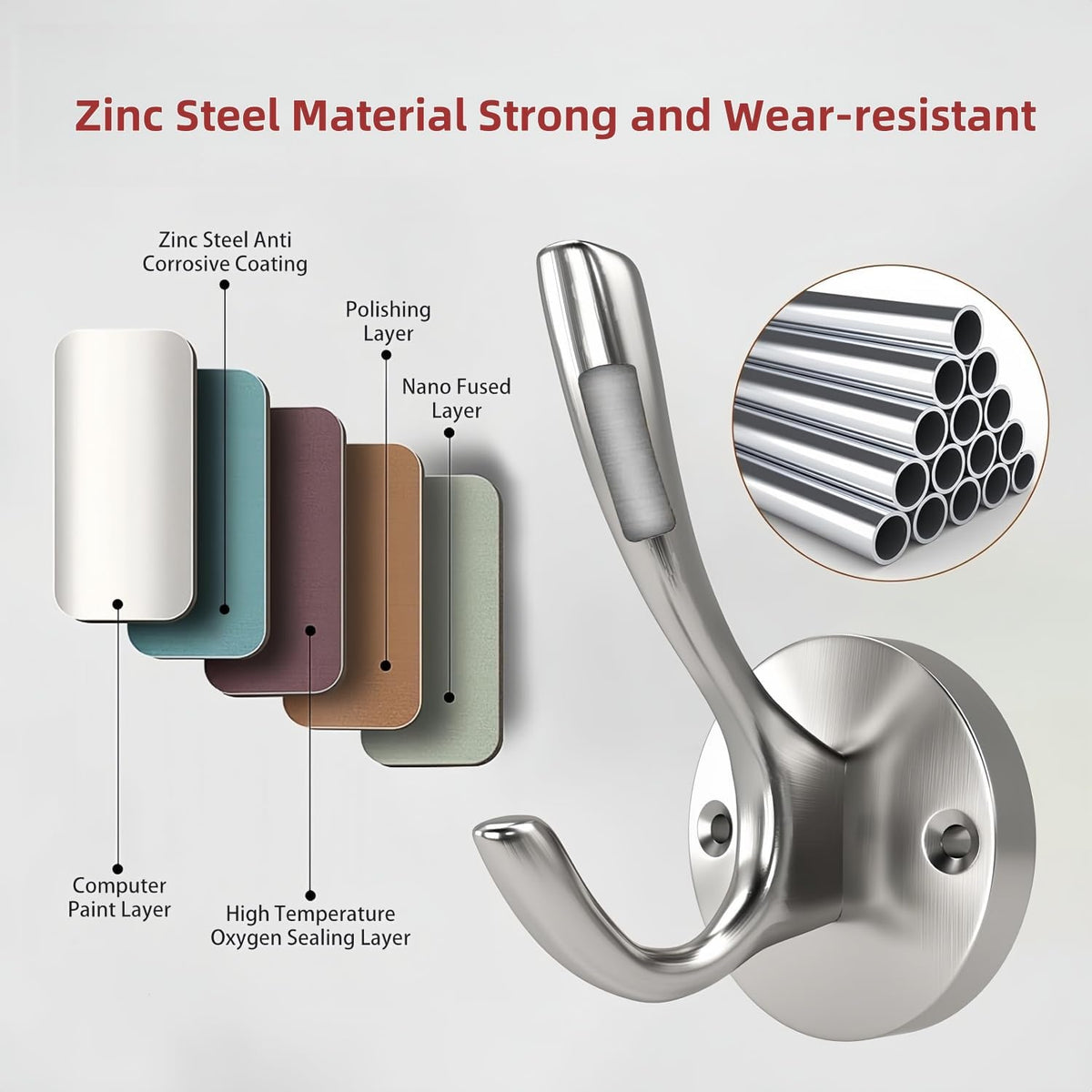Towel Hooks for Bathrooms Silver Wall Hooks 2 Pack Brushed Nickel Coat Hooks Heavy Duty Towel Wall Hooks for Coats Robes Hats Bath Entryway Cubicle Kitchen Screw in Brushed Nickel Towel Hooks