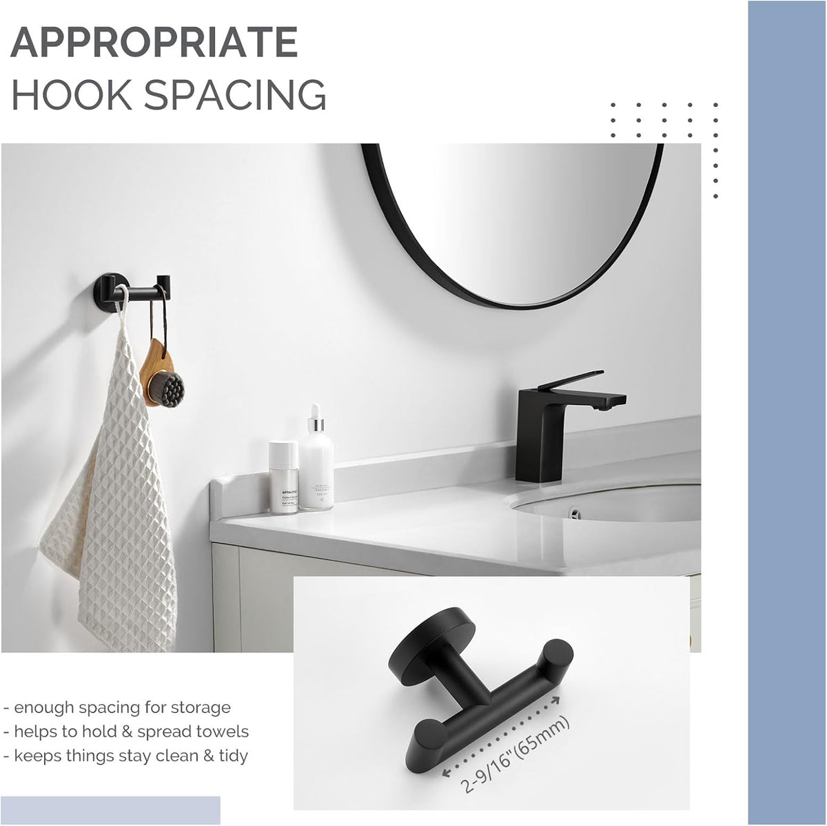 Angle Simple Double Towel Hook for Bathroom, Robe Coat Hook, Matte Black