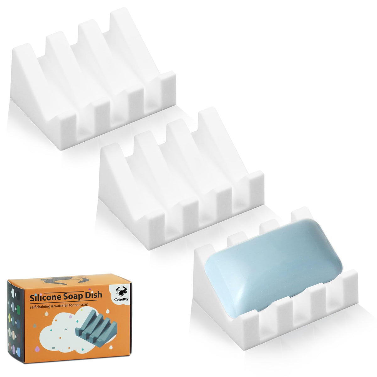 Self Draining Soap Dish Holder,Silicone Soap Dish,for Bathroom,Kitchen, Sponges，Can Extend Soap Life，Keep Soap Bars Dry and Easy Cleaning (White,1-Pack)
