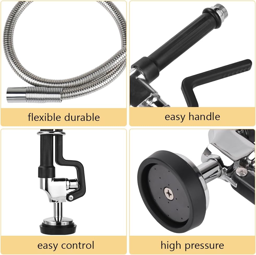 Pre Rinse Hose with Sprayer Valve, 38 Inch Commercial Dish Spray Hose with Spray Head for Commercial Restaurant Kitchen Faucet -Black