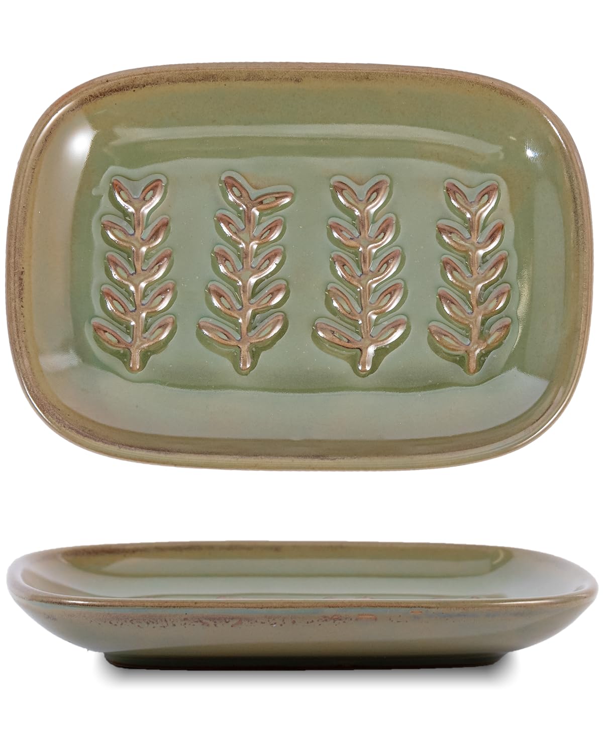 HighHerz Aesthetic Ceramic Soap Dish for Shower, Soap Holder with Raised Relief, Shower Soap Dish for Shampoo Bar Or Sponge, Soap Saver for Bathroom, Kitchen, Sink, Decorative Soap Tray (Brown)