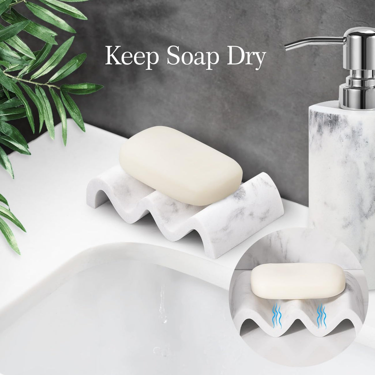 Luxspire Wave Soap Dish, Self-Draining Resin Holder, Gravel White
