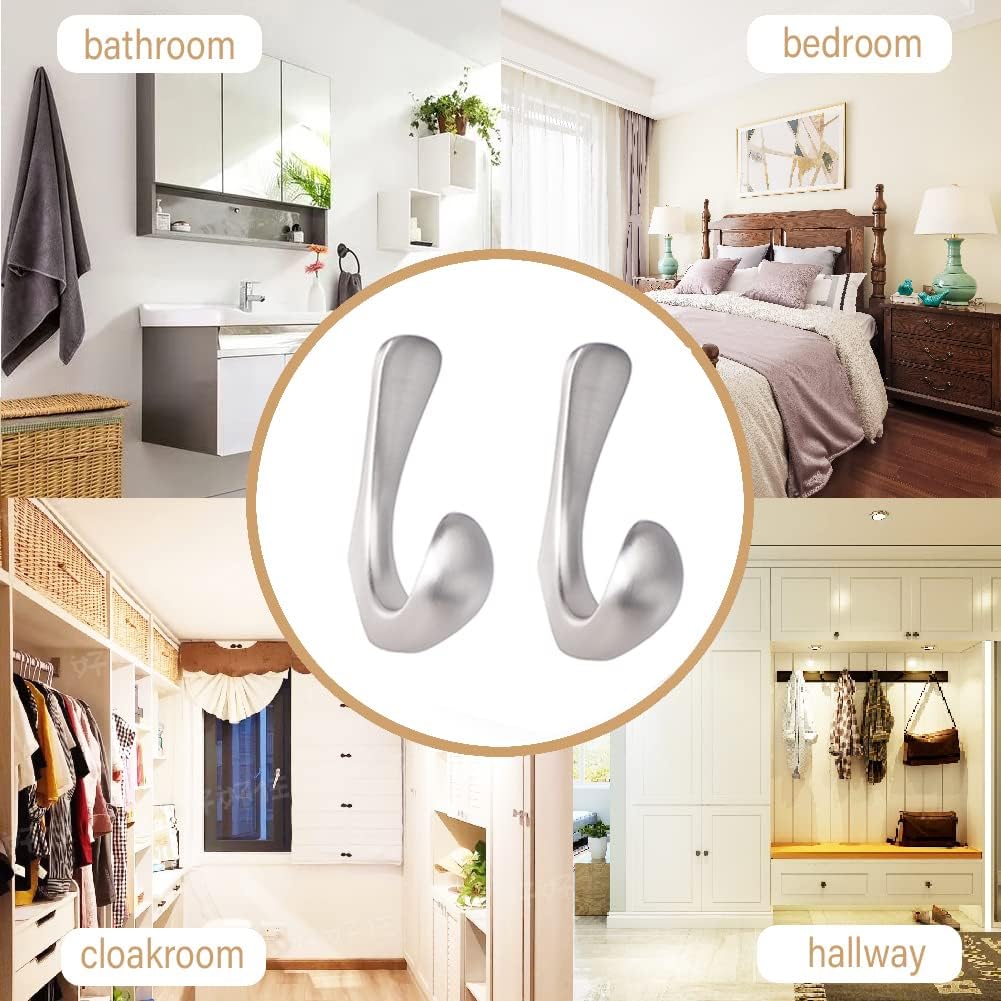 2 Pack Towel Hooks for Bathrooms Wall Mounted, Brushed Nickel Bathroom Hooks for Towels, Robe & Towel Hook for Wall, Modern Bath Towel Hook