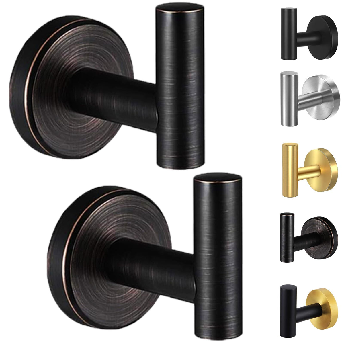 Kruodop Towel Hooks for Bathroom,2 Packs Wall Mount Towel Holder,Black Matte Wall Robe Hook,Stainless Steel Heavy Duty Door Hanger Towel Hook for Kitchen, Bedroom,Hotel,Pool,Coats(Drilling)