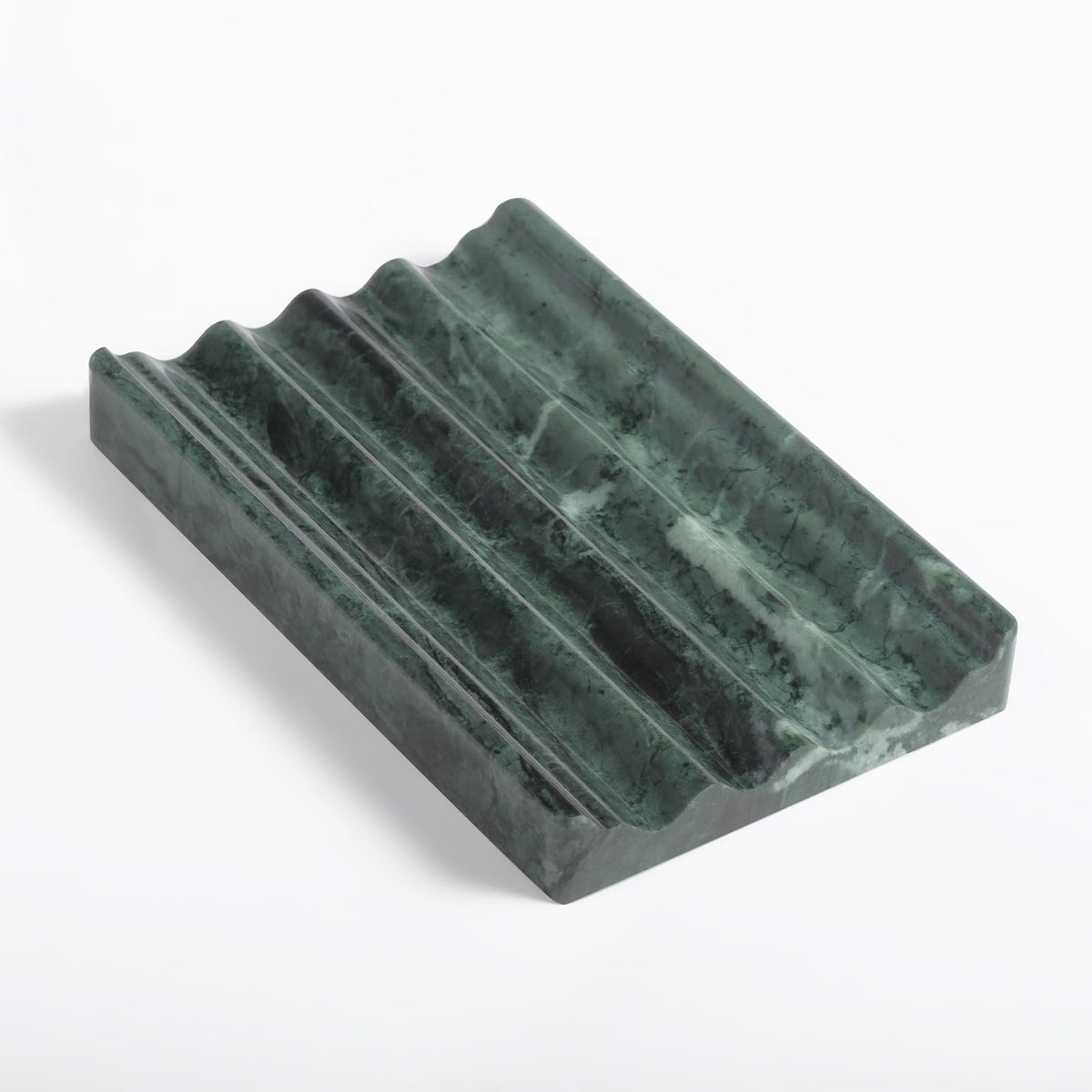 Karibiber Marble Soap Dish, Large Stone Bar Soap Holder Shower, Green Bathroom Soaps Saver, Easy Cleaning Natural Stone Sponge Holder for Kitchen Sink, Executive Jewelry Ring Tray