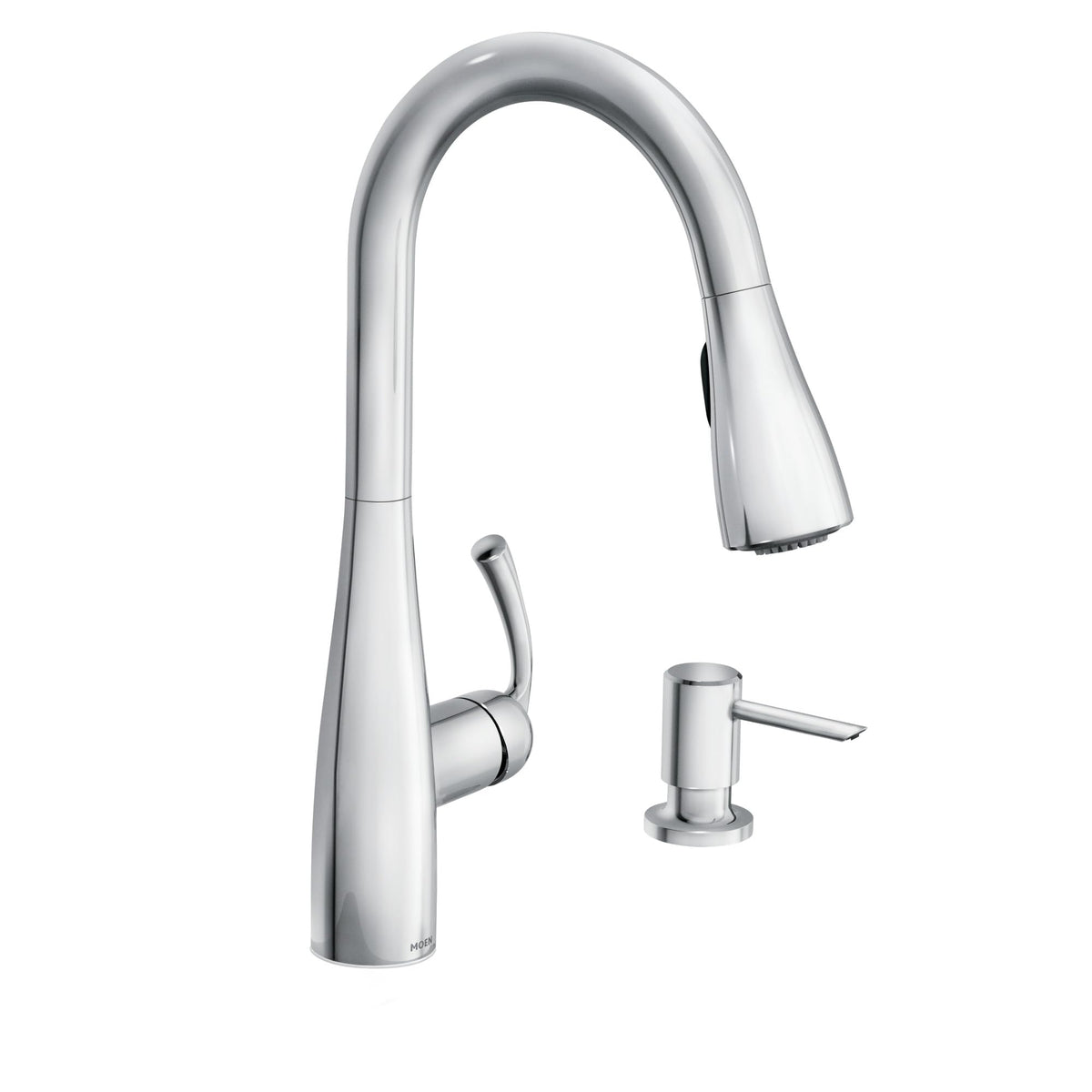 Moen Essie Matte Black One-Handle High Arc Pre-Rinse Spring Pulldown Kitchen Faucet with Power Clean, 87814BL
