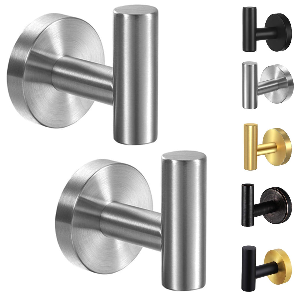 Kruodop Towel Hooks for Bathroom,2 Packs Wall Mount Towel Holder,Black Matte Wall Robe Hook,Stainless Steel Heavy Duty Door Hanger Towel Hook for Kitchen, Bedroom,Hotel,Pool,Coats(Drilling)