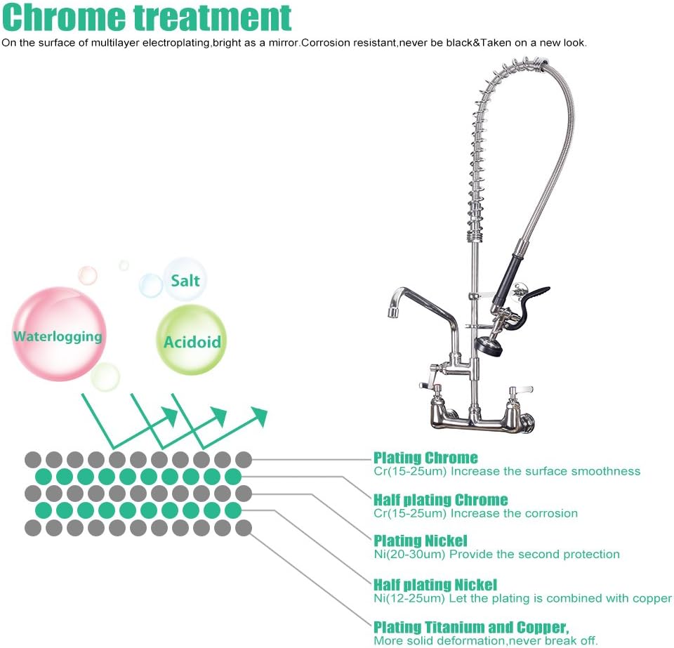 Commercial Sink Faucet with Sprayer 36 inch Commercial Faucet Pre Rinse Sprayer 8 inch Wall Mount Center with 12 inch Add on Spout
