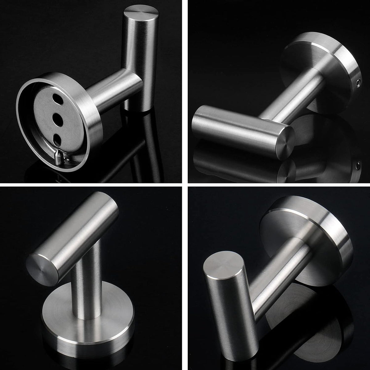 NearMoon Bath Towel Hooks- SUS 304 Stainless Steel Robe Hook Holder, Heavy Duty Coat Hook for Bathroom Livingroom Hotel Kitchen Garage, Wall Mounted- 4 Pack (Brushed Nickel)