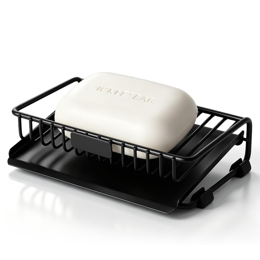 Self Draining Soap Dish for Shower Bar Soap Holder Soap Saver, Black