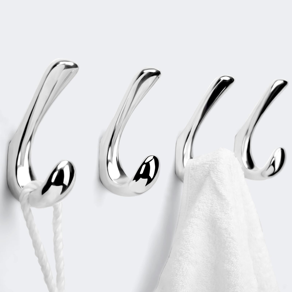 2 Pack Towel Hooks for Bathrooms Wall Mounted, Brushed Nickel Bathroom Hooks for Towels, Robe & Towel Hook for Wall, Modern Bath Towel Hook