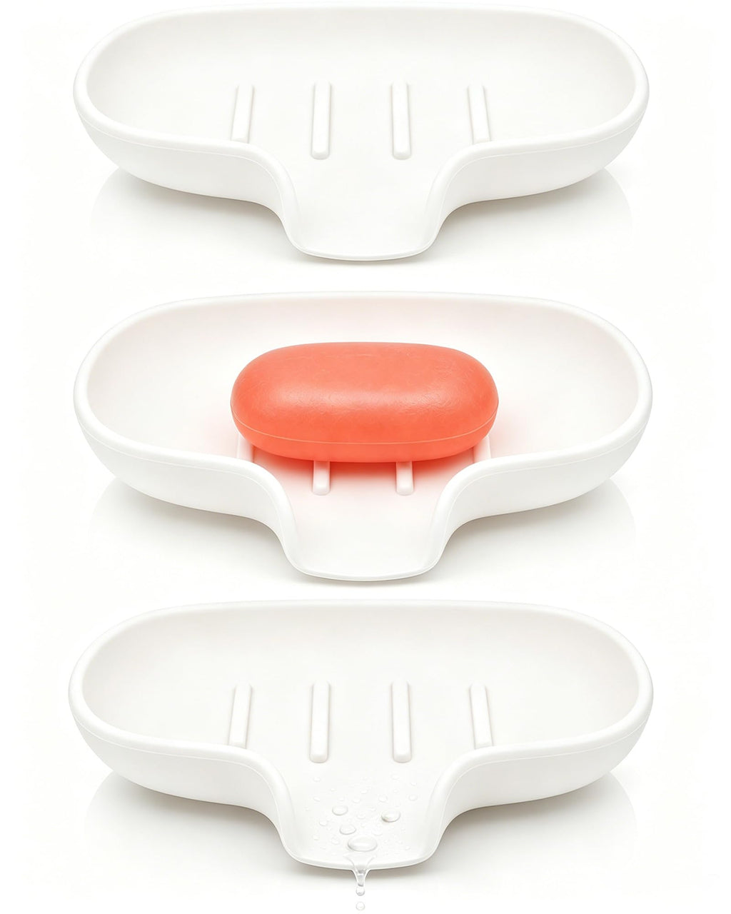 3 Pack Silicone Soap Dish for Shower, Bar Soap Holder with Drain Spout