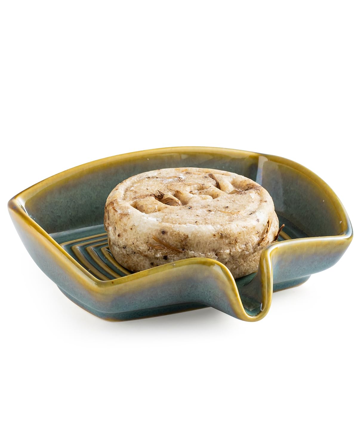 Zoeeker Self Draining Soap Dish, Ceramic Soap Holder with Waterfall Design