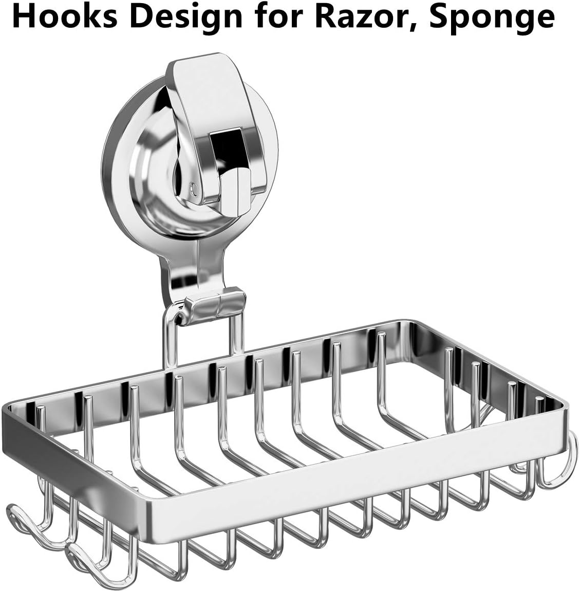 Soap Holder Shower, Suction Cup Soap Dish for Shower with 4 Hooks, 304 Stainless Steel, Silver