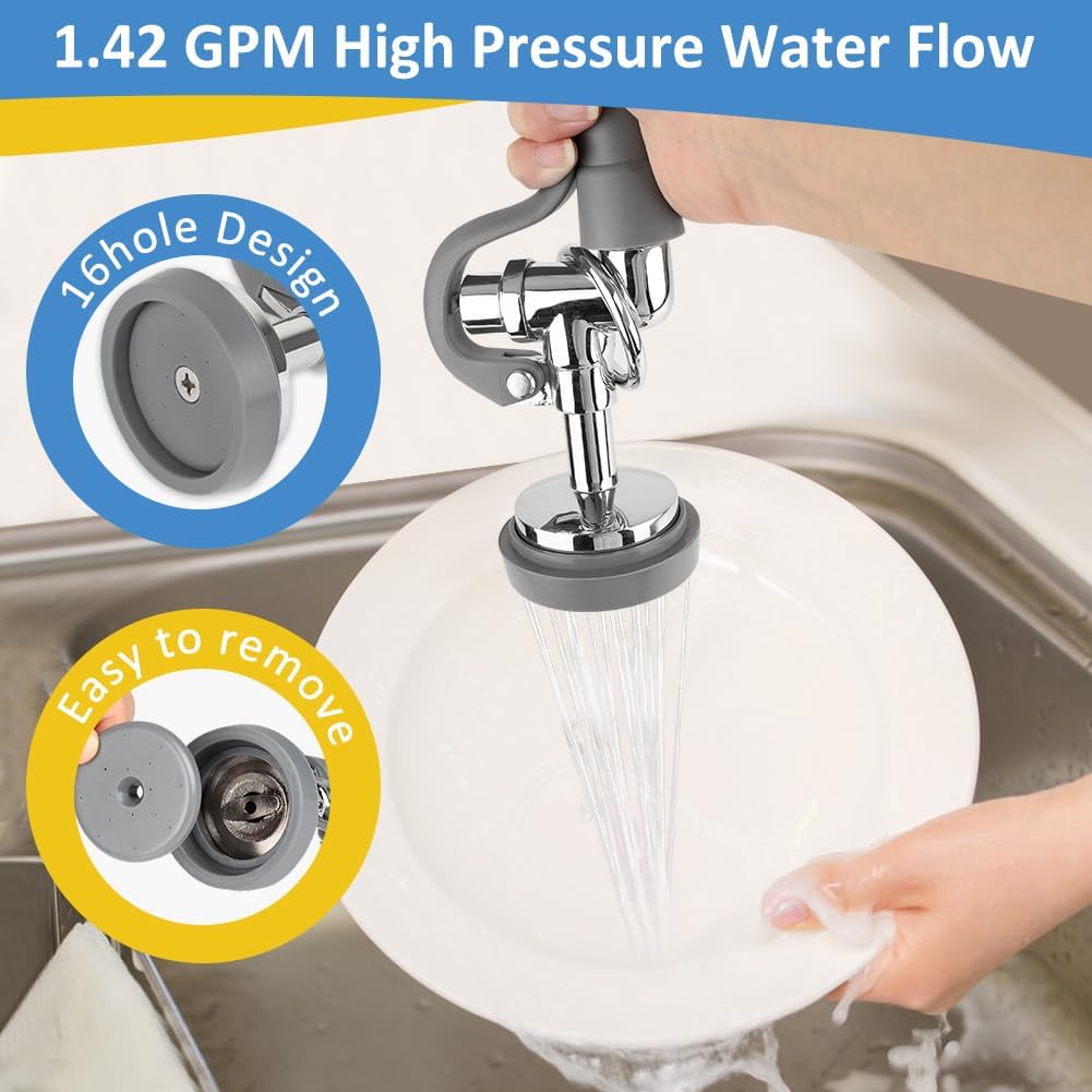 Pre Rinse Sprayer Valve Fits for T&S Brass Spray Valve Replace B-0107, High-Pressure Commercial Pre Rinse Spray Head Dish Sprayer Replacement Kit for Restaurant Industrial Faucets
