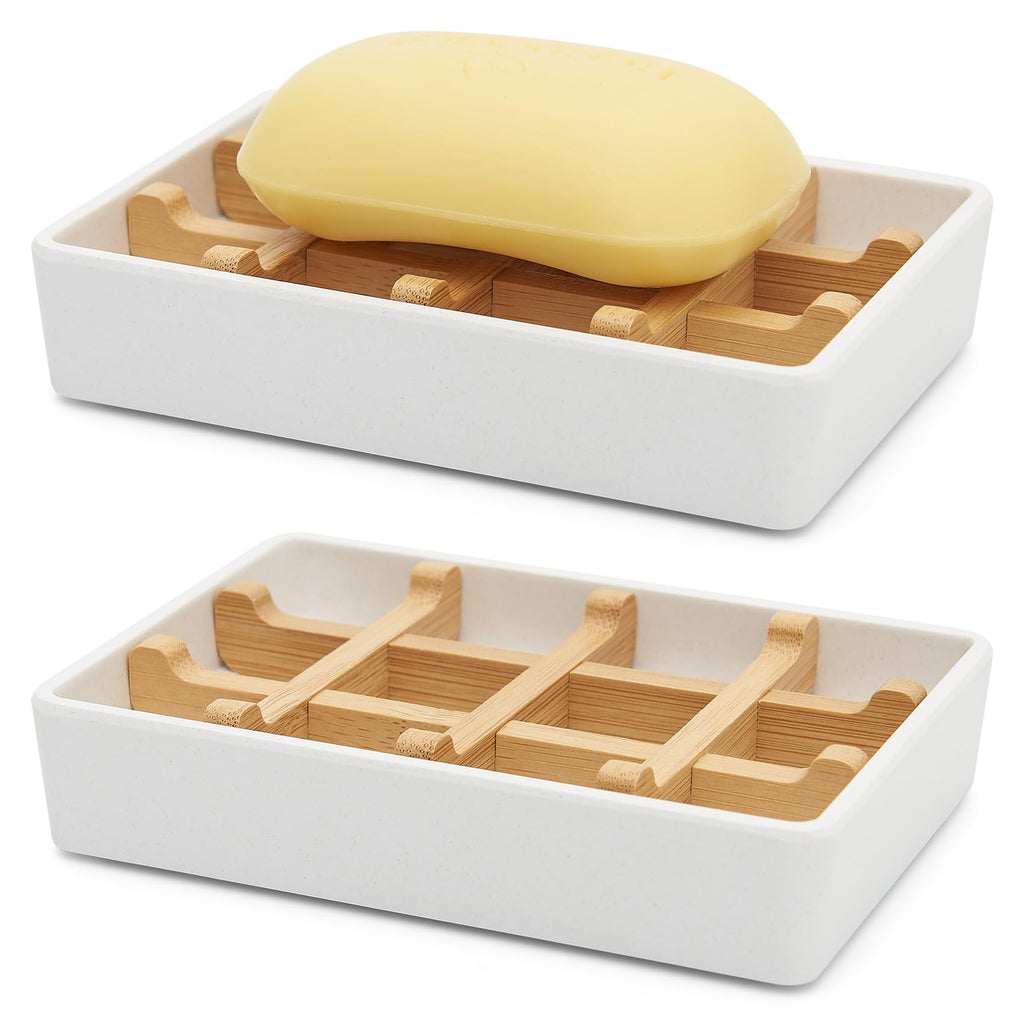 Bamboo Soap Dishes for Shower with Drainage Wooden Soap Bar Holder for Bathroom Soap Tray Easy to Clean, Durable and with Non-Slip Pads(Single Black Square)