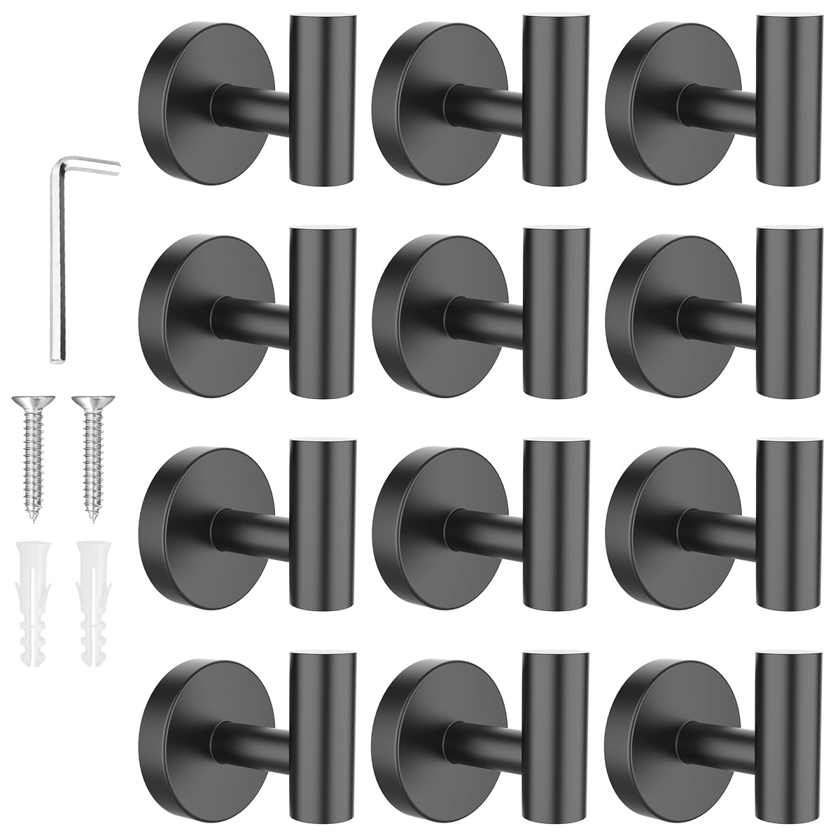 SetSail Towel Hooks for Bathrooms 4 Packs Screw-in Matte Black Bathroom Towel Hook Wall Mounted Stainless Steel Shower Towel Hooks for Coat Hanging, Drill Hole