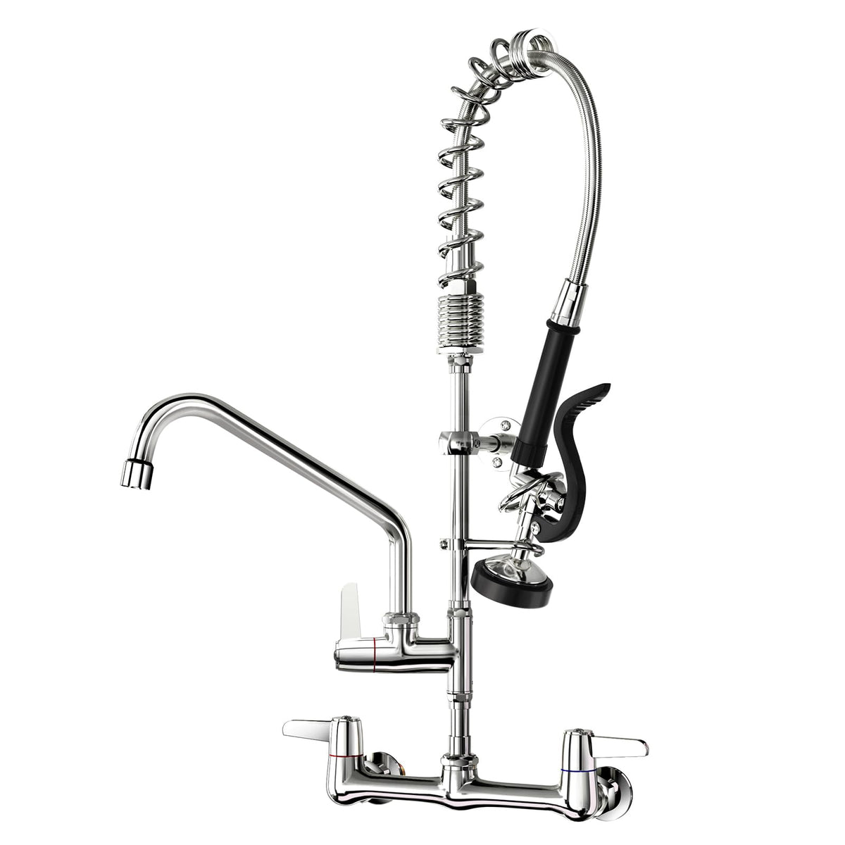 Commercial Kitchen Faucet with Sprayer for Restaurant-Chefs: BESTJEEF Commercial Sink Faucet for Cook - 25" Height 8" Center Wall Mount Kitchen Faucet with Stainless Spring Spray and 10" Add-On Spout