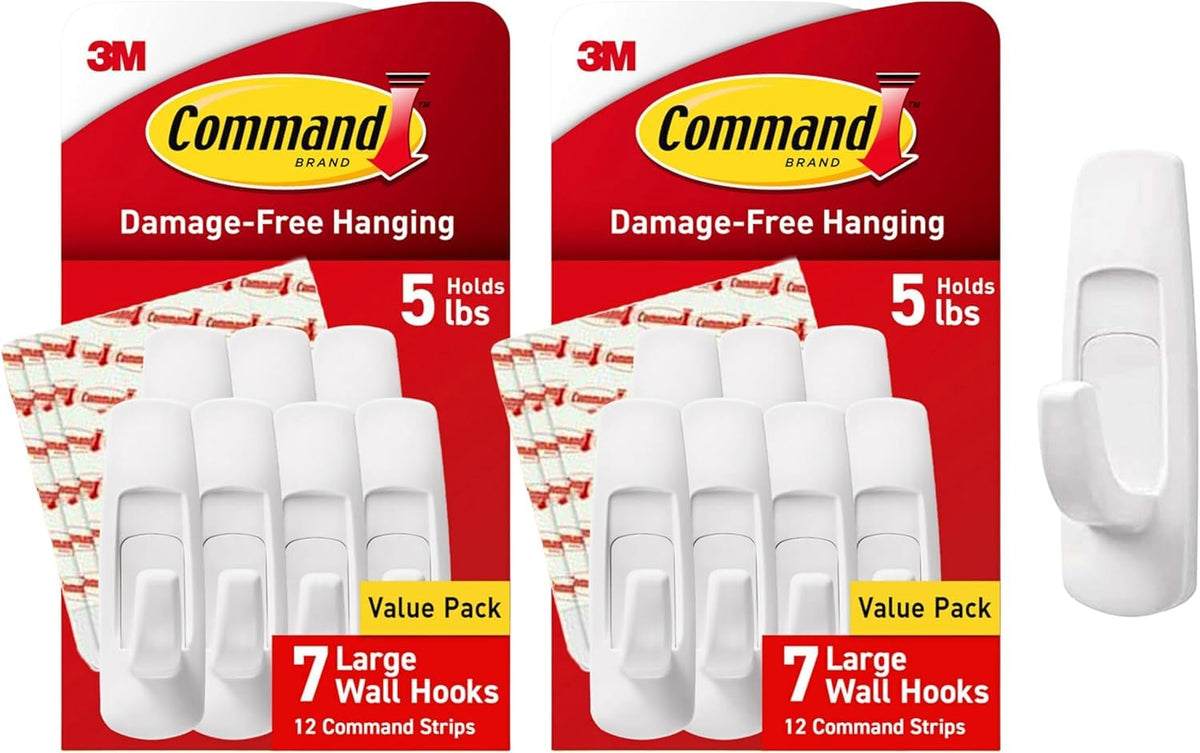 Command Large Utility Hooks, 7-Hooks, 12-Strips, Organize Damage-Free