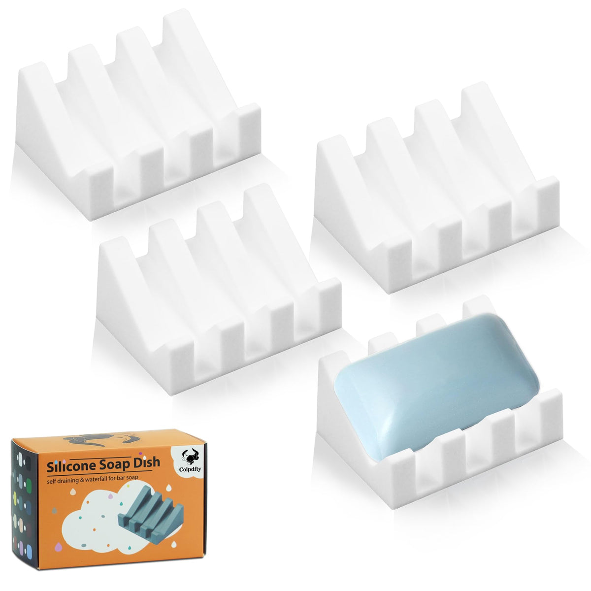 Self Draining Soap Dish Holder,Silicone Soap Dish,for Bathroom,Kitchen, Sponges，Can Extend Soap Life，Keep Soap Bars Dry and Easy Cleaning (White,1-Pack)