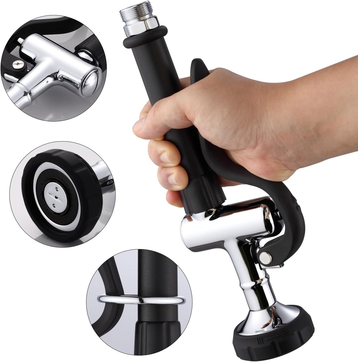 Achelous Pre Rinse Commercial Sink Faucet Sprayer, Adjustable Dual Spray Settings Valve Head with Jet and Mist Pattern for Restaurant Hotel Commercial Kitchen Faucet, Chrome Finished (Black)
