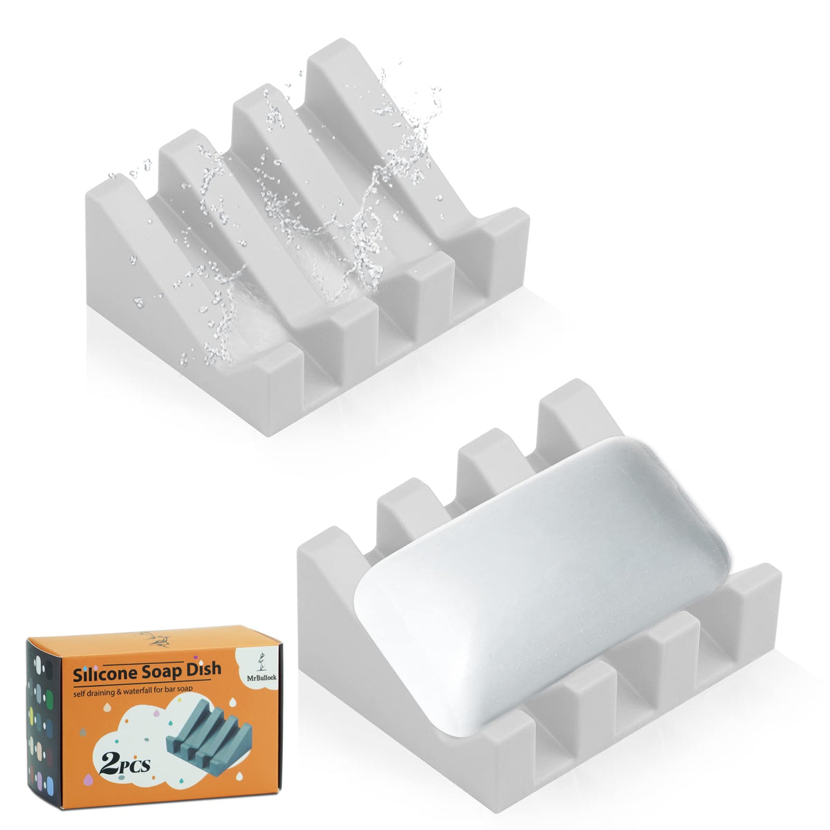 Silicone Soap Dish Self Draining with Suction Cups (White, 1 Pack)