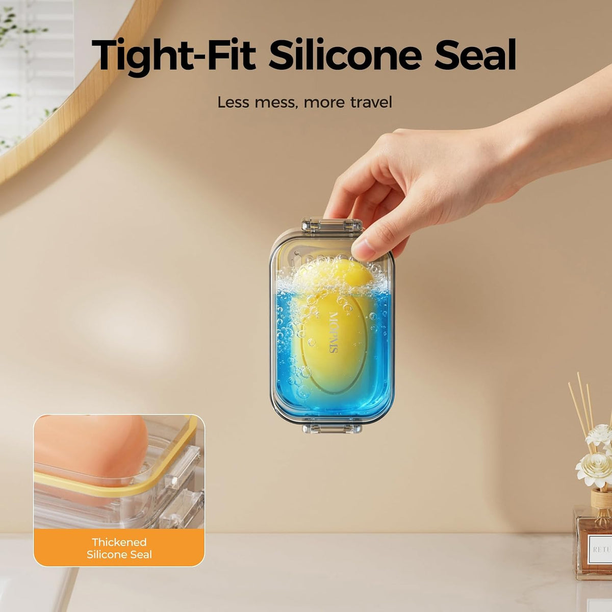 MOPMS Travel Soap Case, Leakproof with Clasps & Silicone Seal for Traveling