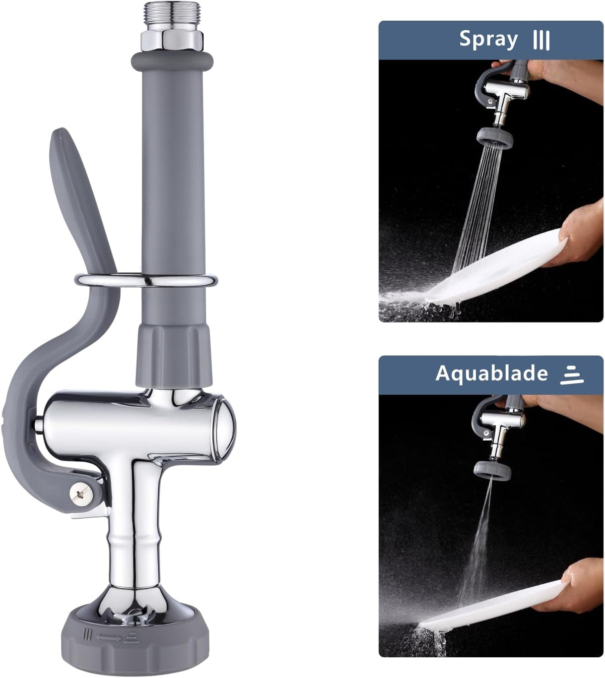 Achelous Pre Rinse Sprayer Commercial Adjustable Dual Jet & Mist Function Sink Sprayer Replacement for Restaurant, Hotel, Coffee Shop and Other Heavy-Duty Professional Kitchens, Brass Chrome (Grey)