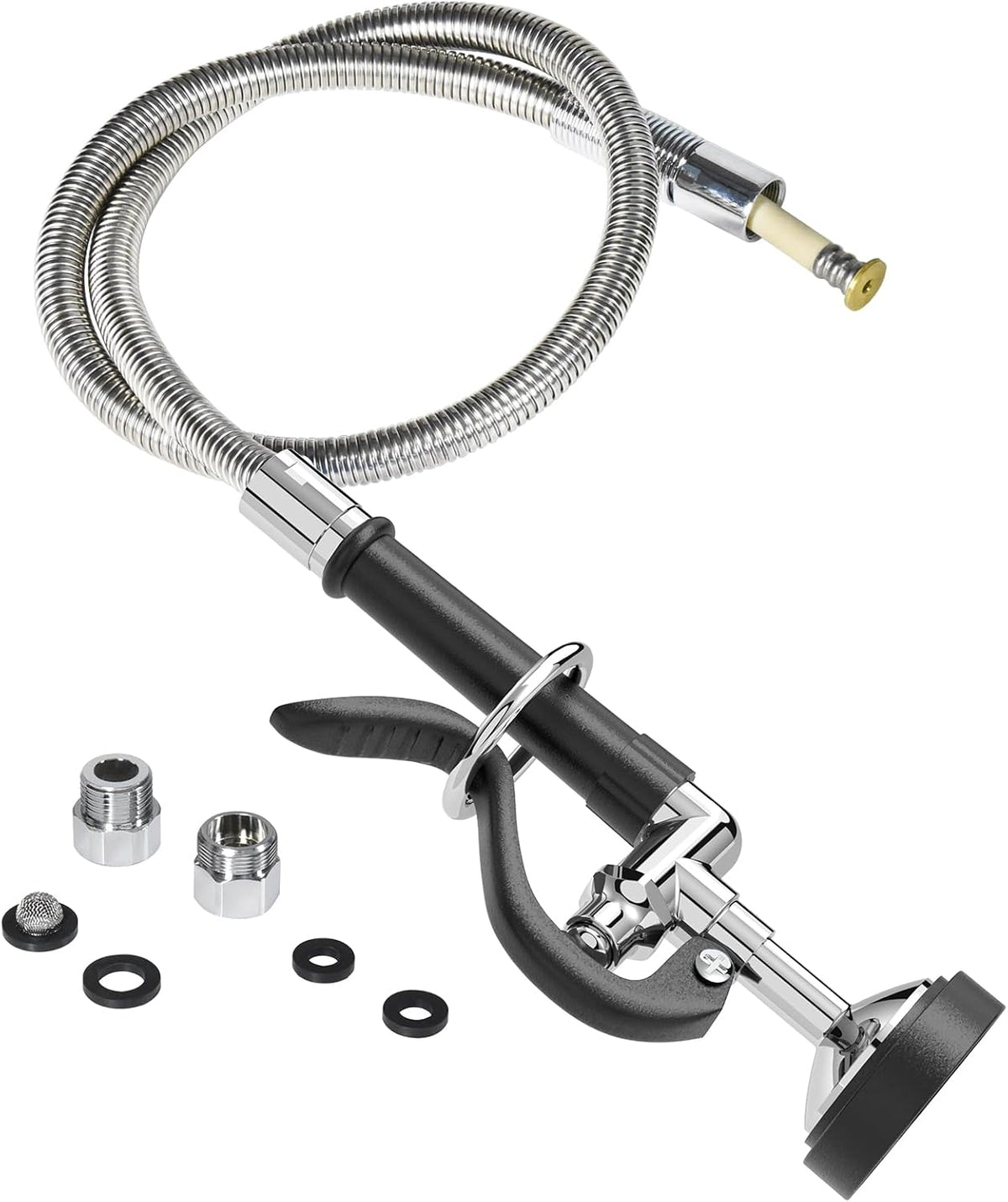 Pre Rinse Sprayer Commercial with 45” Stainless Steel Hose, 1.42 GPM Commercial Sink Sprayer, High-Pressure Dish Spray for Restaurant Use, Sink Spray Nozzle with Adapters (Black)