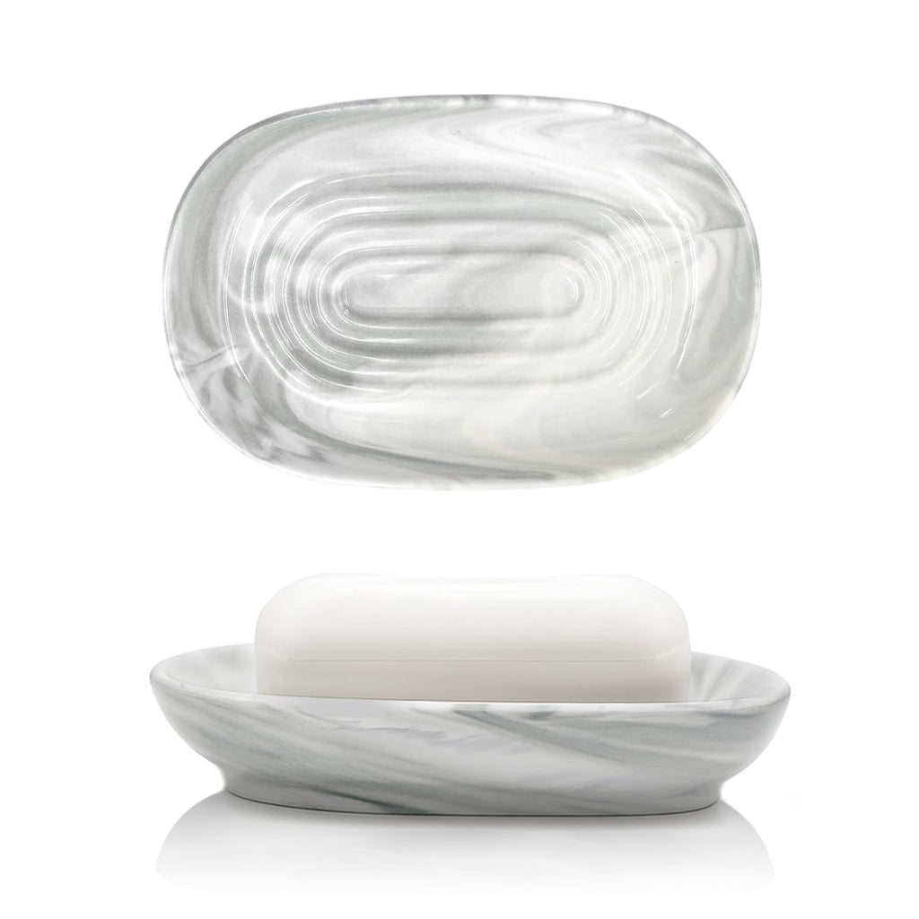 Ceramic Soap Dish for Bath Sink- Modern White Bar Soap Holder for Shower - Easy to Clean Multi-Purpose Oval Soap Dishes for Soap Bar, Sponges, Jewelry, Small Items | Fits Bathroom & Kitchen