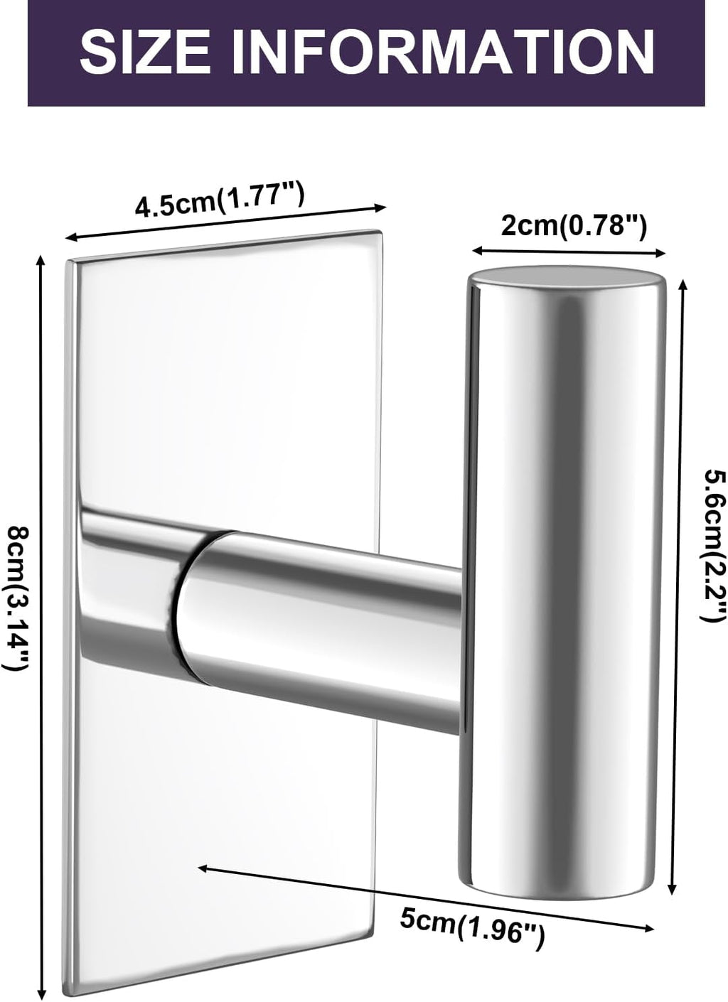 VAEHOLD Wall Towel Hooks, Heavy Duty Sticky Holder Waterproof Towel Hooks for Hanging Coat, Clothes, Closet Hook Wall Mount for Kitchen (Chrome, 2 Pack)