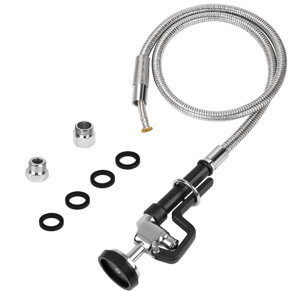44” Pre Rinse Hose with Sprayer Valve, 1.42 GPM Commercial Sink Sprayer with Stainless-Steel Hose Replacement Kit for Commercial Restaurant Kitchen Faucet - Grey