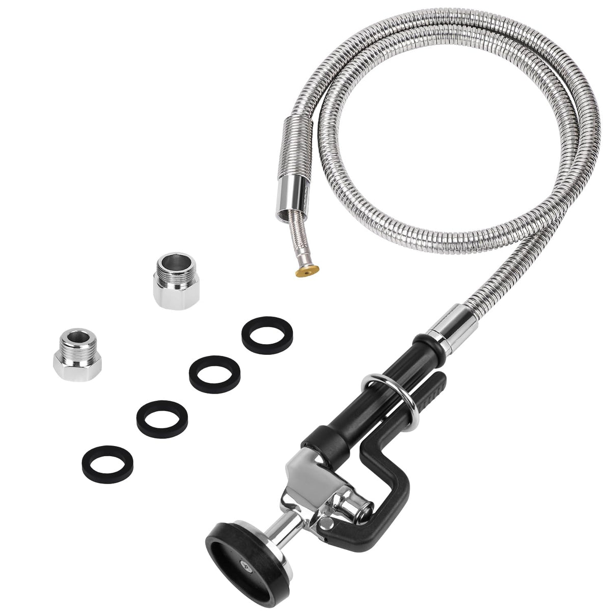 44” Pre Rinse Hose with Sprayer Valve, 1.42 GPM Commercial Sink Sprayer with Stainless-Steel Hose Replacement Kit for Commercial Restaurant Kitchen Faucet - Grey