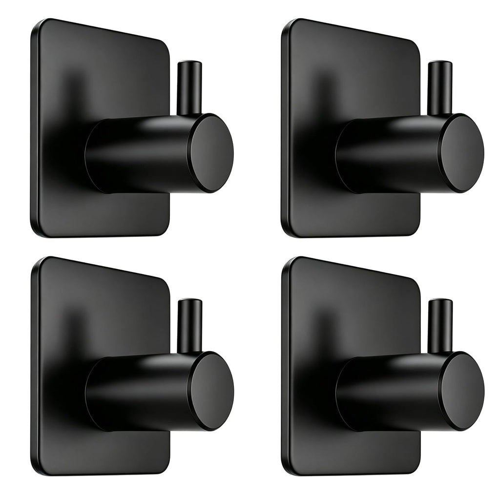 Fotosnow Adhesive Towel Hooks 15lbs Heavy Duty Wall Hooks Waterproof Stainless Steel Hanger for Hanging Coat, Hat, Towel Robe Hook Rack Wall Mount- Bathroom and Bedroom 4-Packs