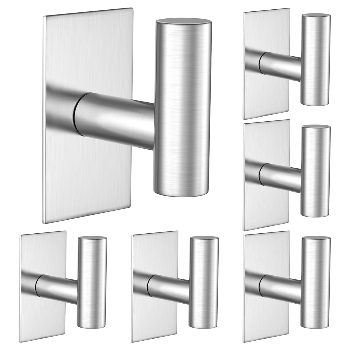VAEHOLD Wall Towel Hooks, Heavy Duty Sticky Holder Waterproof Towel Hooks for Hanging Coat, Clothes, Closet Hook Wall Mount for Kitchen (Silver, 2 Pack)