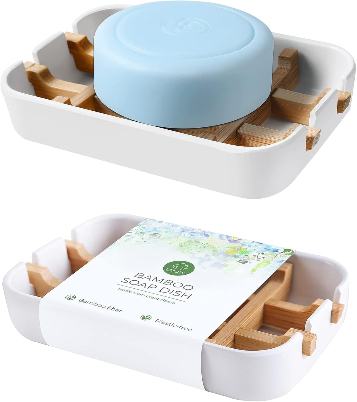 Soap Dishes for Bar Soap,2 Pack Environmentally-Friendly Bathroom Soap Dishes (Removable),2Pcs/Set Bamboo Soap Dishes Holder,Bathroom Sink Soap Dish,White