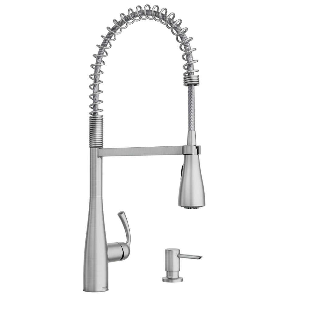 Moen Essie Matte Black One-Handle High Arc Pre-Rinse Spring Pulldown Kitchen Faucet with Power Clean, 87814BL