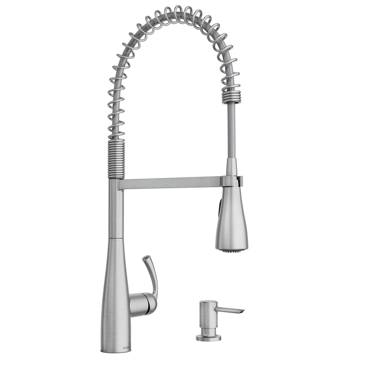 Moen Essie Matte Black One-Handle High Arc Pre-Rinse Spring Pulldown Kitchen Faucet with Power Clean, 87814BL