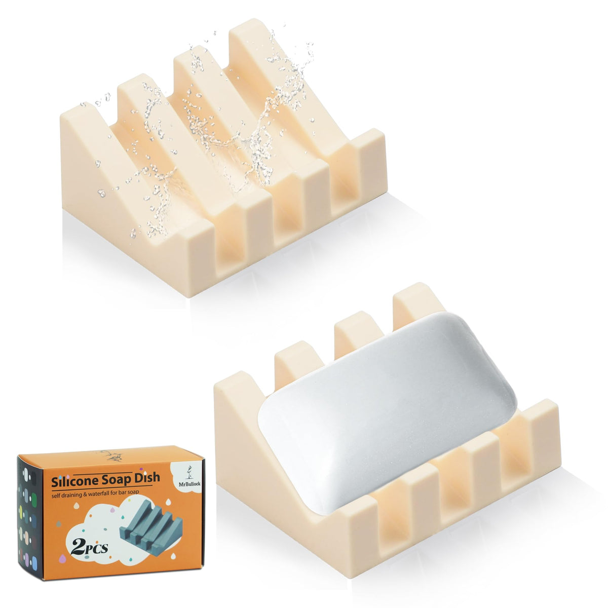 Silicone Soap Dish Self Draining with Suction Cups (White, 1 Pack)