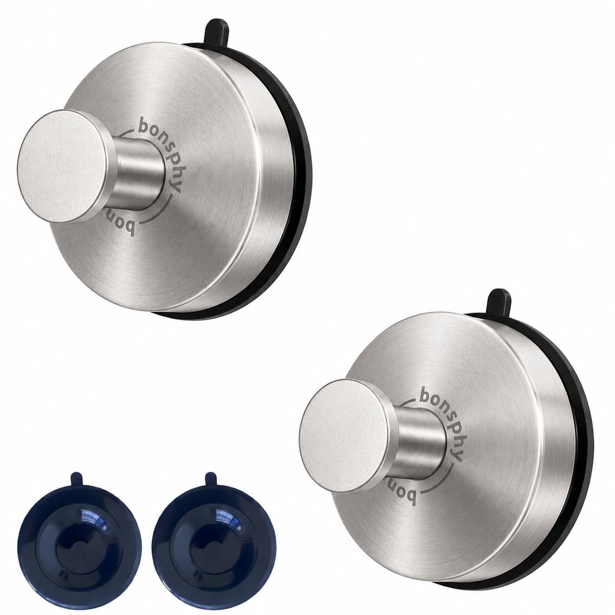 Suction Cup Shower Hooks for Bathroom, Matte Black, 2 Pack