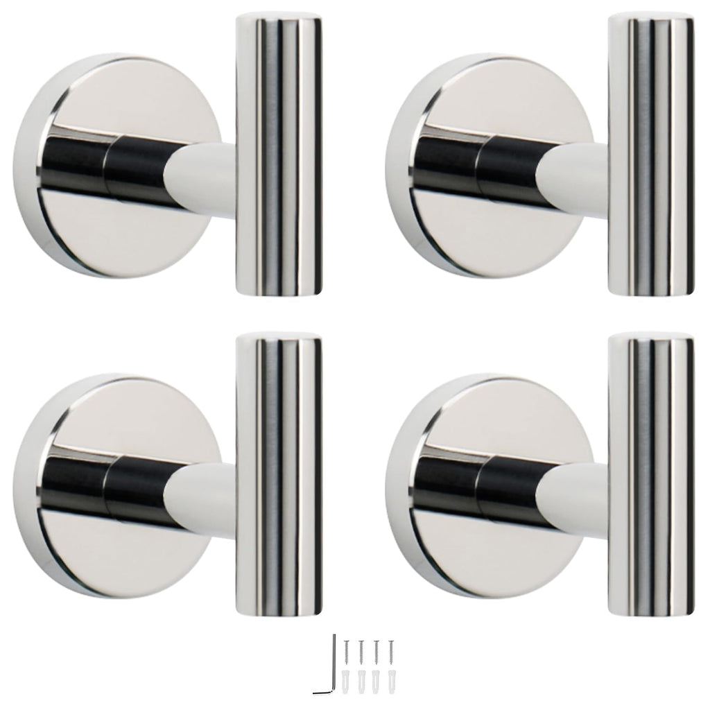 NearMoon Bath Towel Hooks- SUS 304 Stainless Steel Robe Hook Holder, Heavy Duty Coat Hook for Bathroom Livingroom Hotel Kitchen Garage, Wall Mounted- 4 Pack (Brushed Nickel)