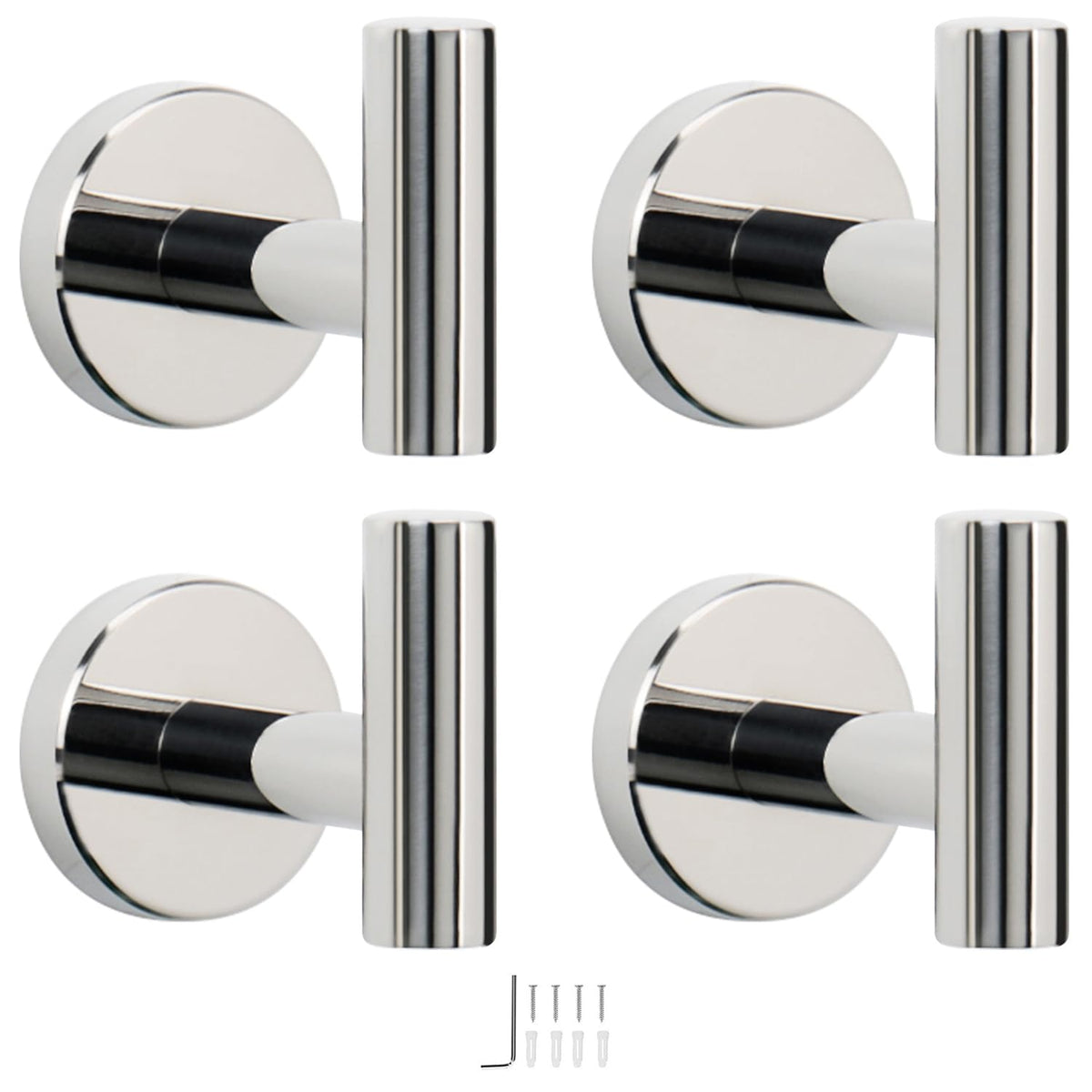 NearMoon Bath Towel Hooks- SUS 304 Stainless Steel Robe Hook Holder, Heavy Duty Coat Hook for Bathroom Livingroom Hotel Kitchen Garage, Wall Mounted- 4 Pack (Brushed Nickel)