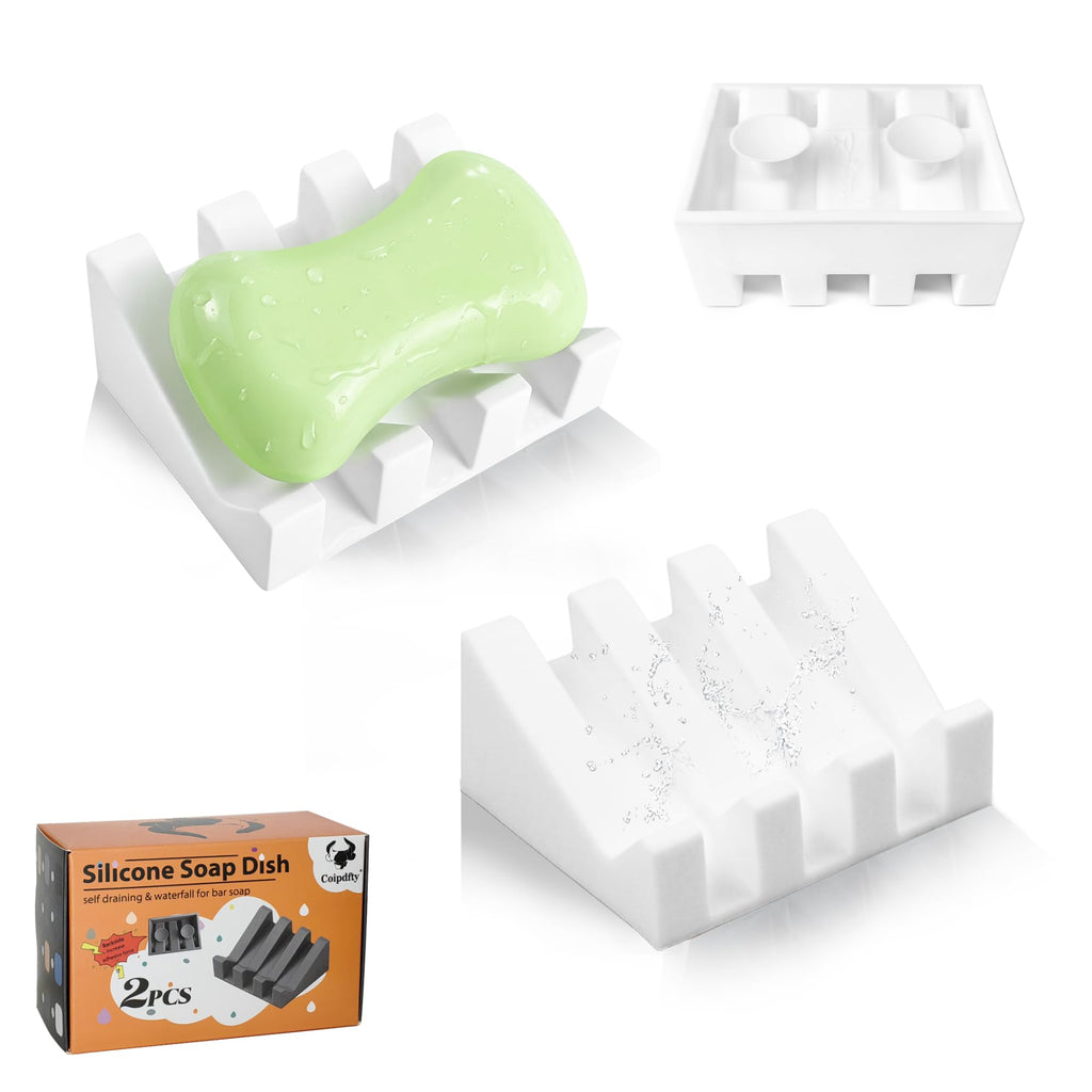 Soap Dish Holder for Shower with Suction Cup, Silicone Soap Holder & Saver Self-Draining Bar Soap Dish Keeps Soap Dry for Bathroom, Kitchen, Bathtub, Extends Soap Life (White-1Pack)