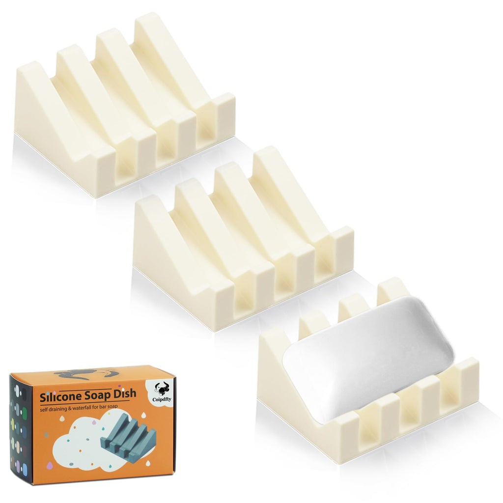 Self Draining Soap Dish Holder,Silicone Soap Dish,for Bathroom,Kitchen, Sponges，Can Extend Soap Life，Keep Soap Bars Dry and Easy Cleaning (White,1-Pack)