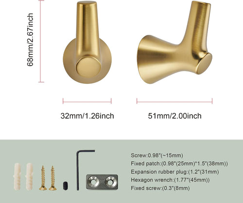 AVICCI 5 Pack Towel Hooks Champagne Bronze Coat Hooks, Zinc Alloy Heavy Duty Bathroom Hooks Wall Mounted for Robes & Towels Hand Towel Hook Holder Kitchen, Bathroom Accessories