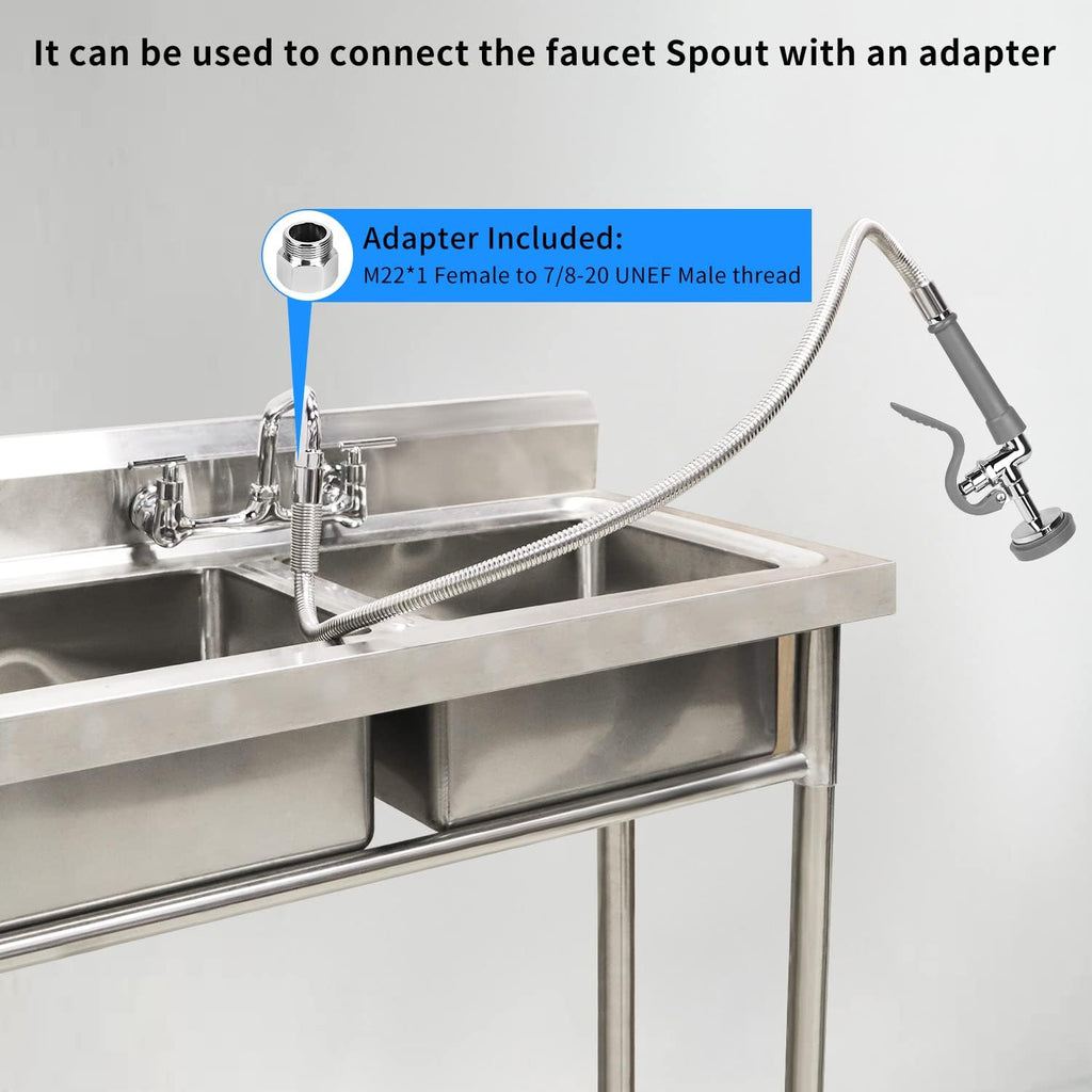 Spray Valve with Pre-Rinse Hose 60”Flexible Stainless Hose with High Pressure Pre Rinse Sprayer Nozzle Head Assembly Kit for Commercial Restaurant Industrial Kitchen Faucet